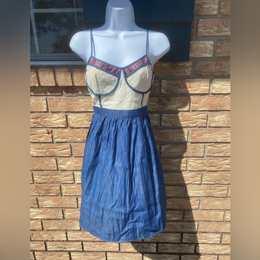 Denim Dress with Crochet Details sz M NWT